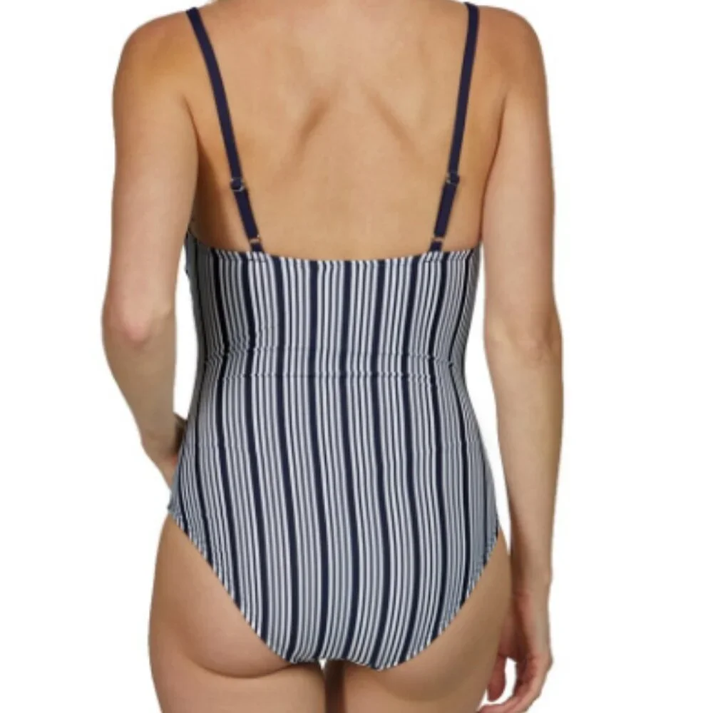NWT Nautica Slimming Striped Adj. Straps 1-Piece Swimsuit Blue SZ SMALL Cruise